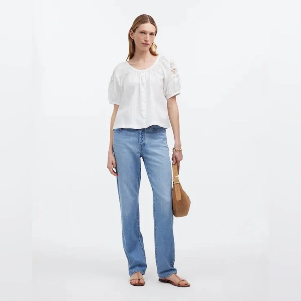 Madewell Embroidered Puff-Sleeve A-Line Top | White | Size L